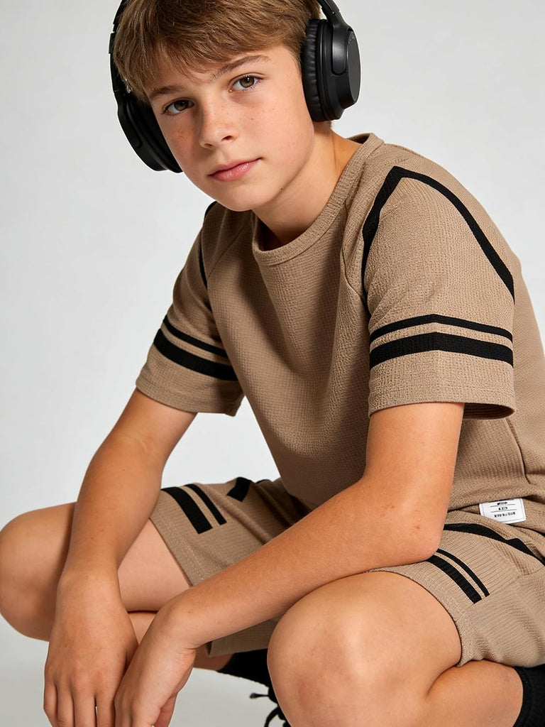Tween Boys Clothes Summer Simple Print T-Shirt And Shorts Set 2 Pieces Teen Trendy Outfits