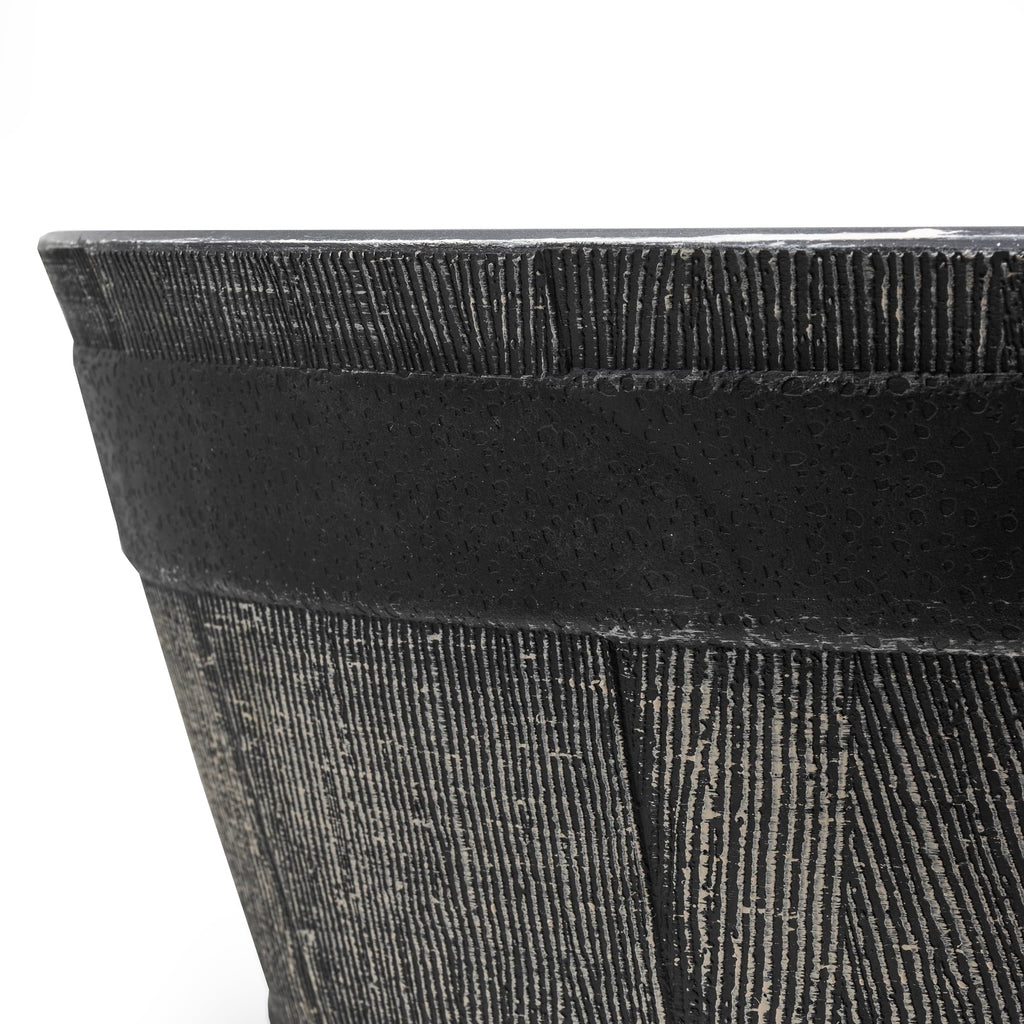 Timberline Rustic Barrel-Style Round Planter, 18in - Black, Wood-Inspired Finish for Outdoor Patio and Garden Spaces