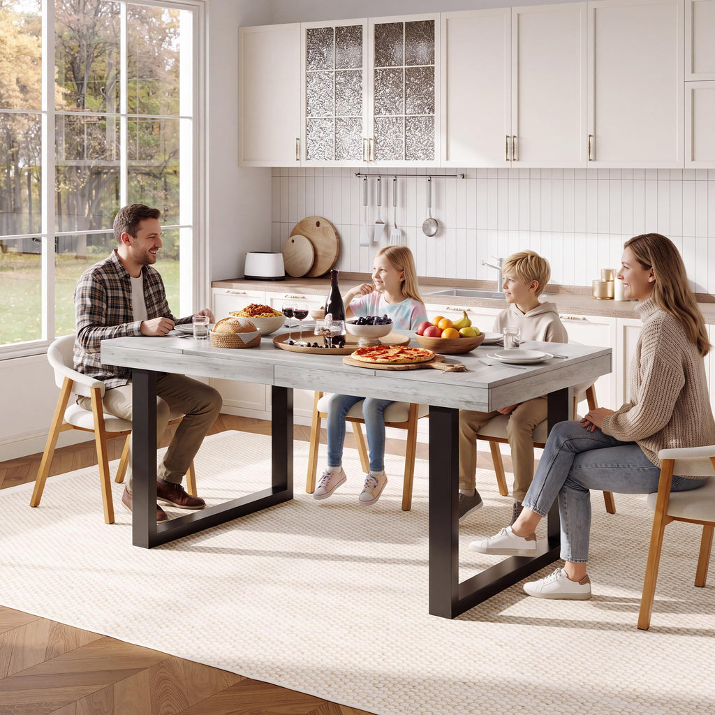 Farmhouse Dining Table 71", Rustic Kitchen Table for 6-8, Grey