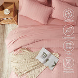 Full Comforter Sets 7 Pieces, Pink Seersucker Bed in a Bag Set Full, All Season Luxury Bedding Sets with Comforter