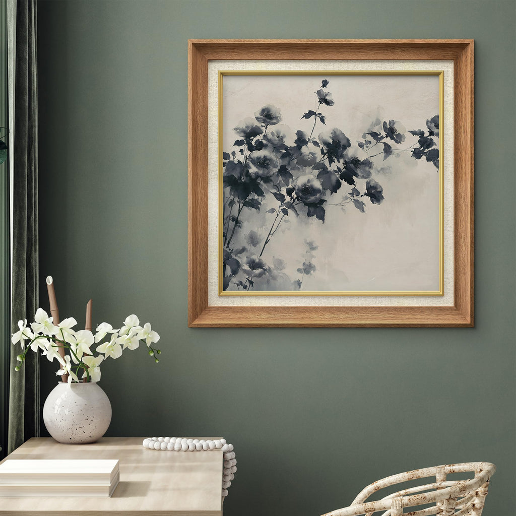 Premium Framed Wall Art Monochrome Chinese Ink Grey Peony Floral Illustrations Fine Art Decorative Retro Historic Zen