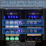 Wine and Beverage Refrigerator 24", Upgraded Dual Zone Wine Beverage Cooler with