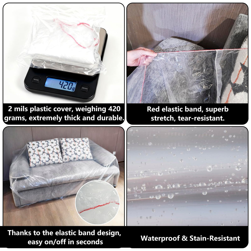 Plastic Loveseat Cover Furniture Cover with Elastic Band, Clear Sofa Cover Protector for Moving and Storage