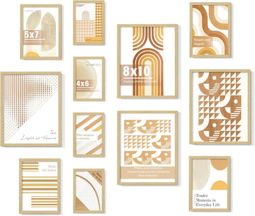 Natural Wood 12 Pack Mixed Size Gallery Frame | Multi-size Gallery Frames: 4pcs 8x10, 4pcs 5x7, 4pcs 4x6, Supports
