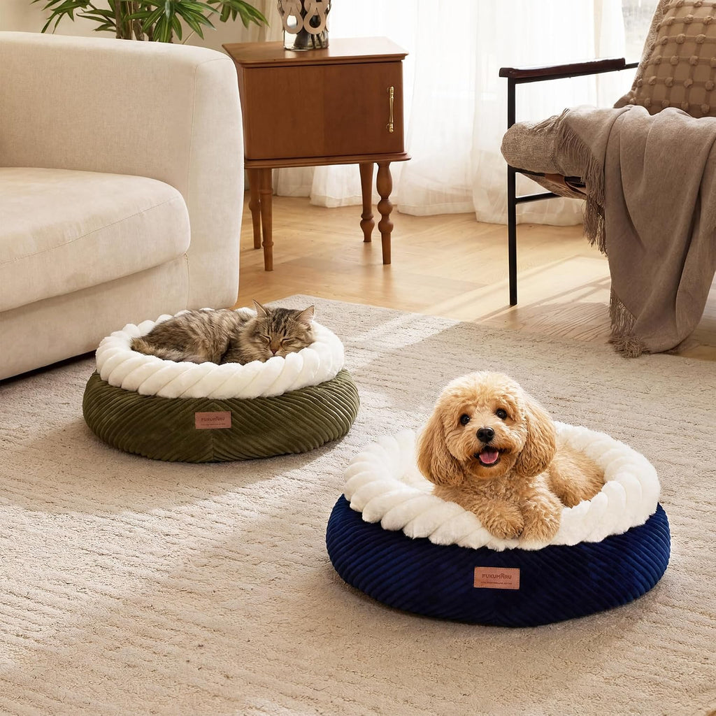 Cute Round Cat Bed, Calming Donut Small Dog Beds, Washable