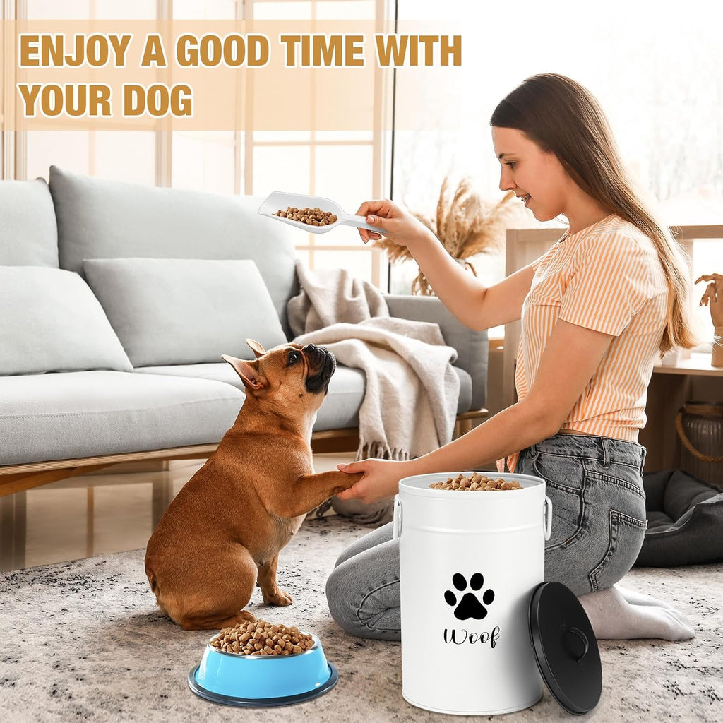 Extra Large 30+14 lb Metal Dog Food Storage Containers, White