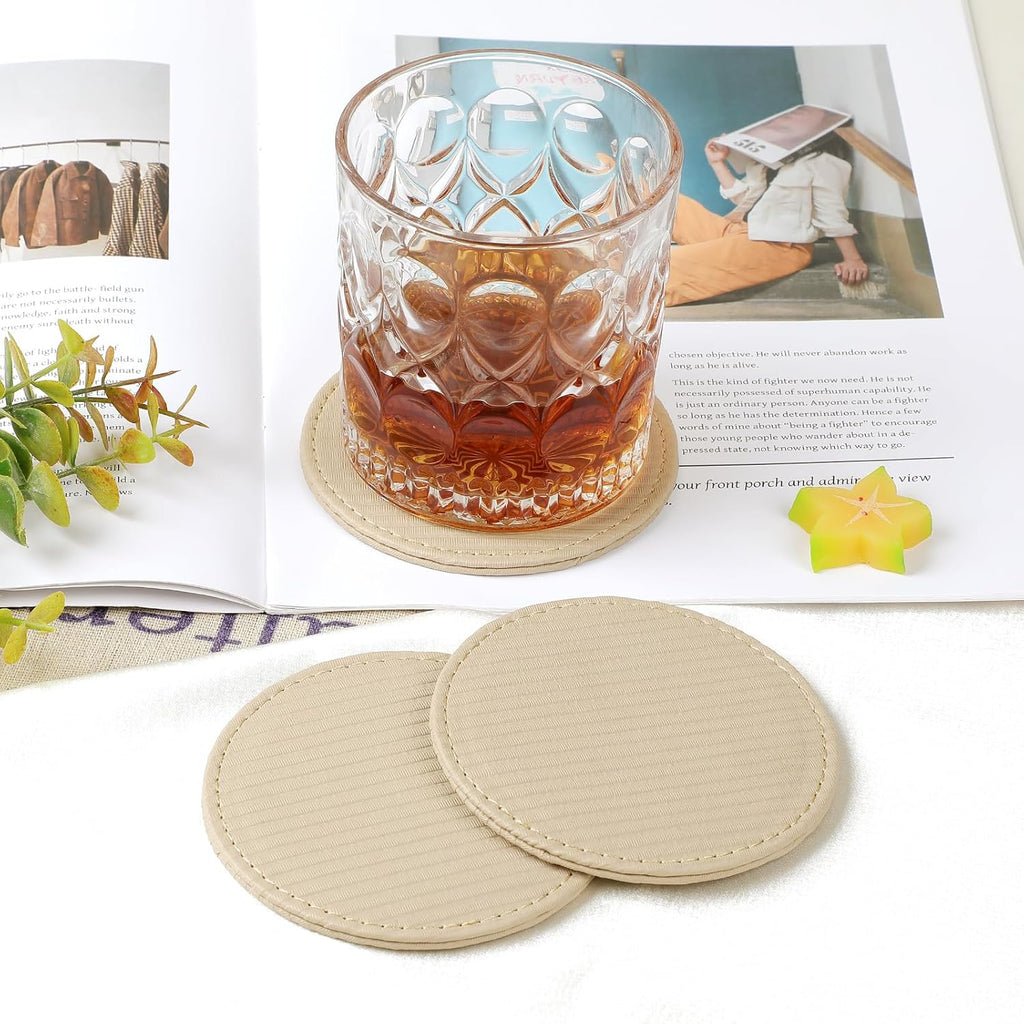 Leather Coasters with Holder, Tabletop Protection, Coffee Table & Bar Decoration, Modern-Style Drink - Set of 6