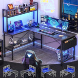 L Shaped Desk Gaming Desk, 59" L Shaped Computer Desk with LED Light & Power Outlet