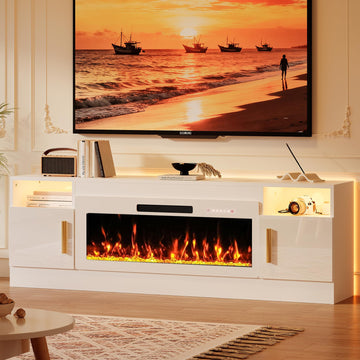With 40'' Electric Fireplace, 70'' TV Media Entertainment Center with Fireplace Up to 80 inch, Modern LED TV Console