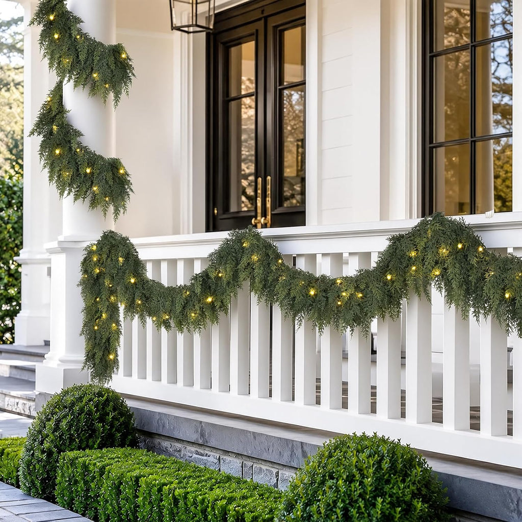 9FT Pre-lit Christmas Garland with Lights Cedar Garland Christmas Decor