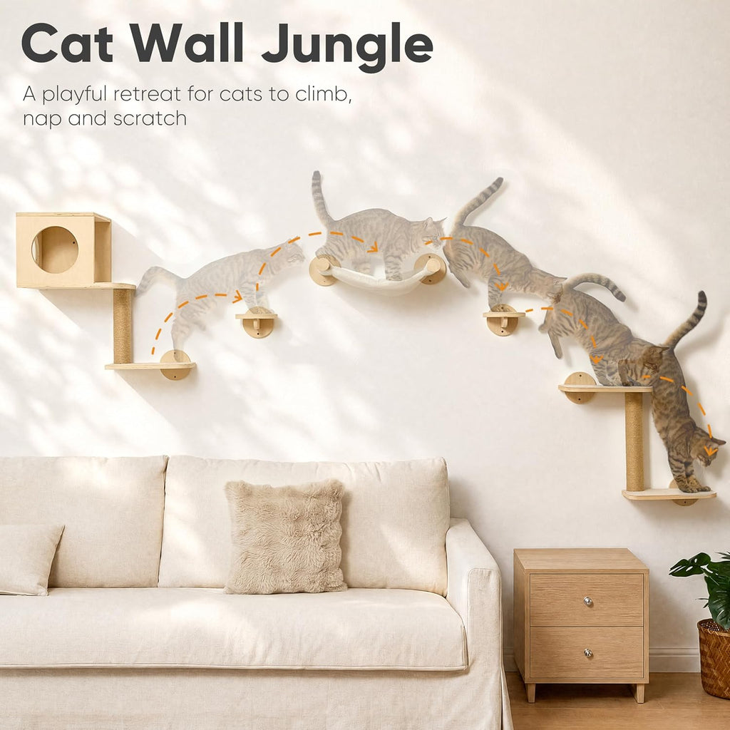 Cat Wall Shelves, 5 in 1 Set, Beige