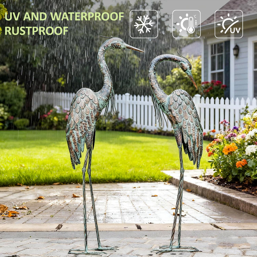Garden Crane Statues Metal Heron Outdoor Statue 46 Inch