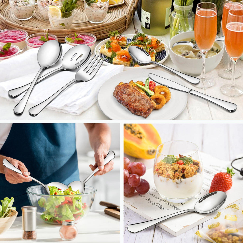 66-Piece Silverware Set with Serving Utensils, Stainless Steel Silverware Flatware Set for 12, Elegant Cutlery