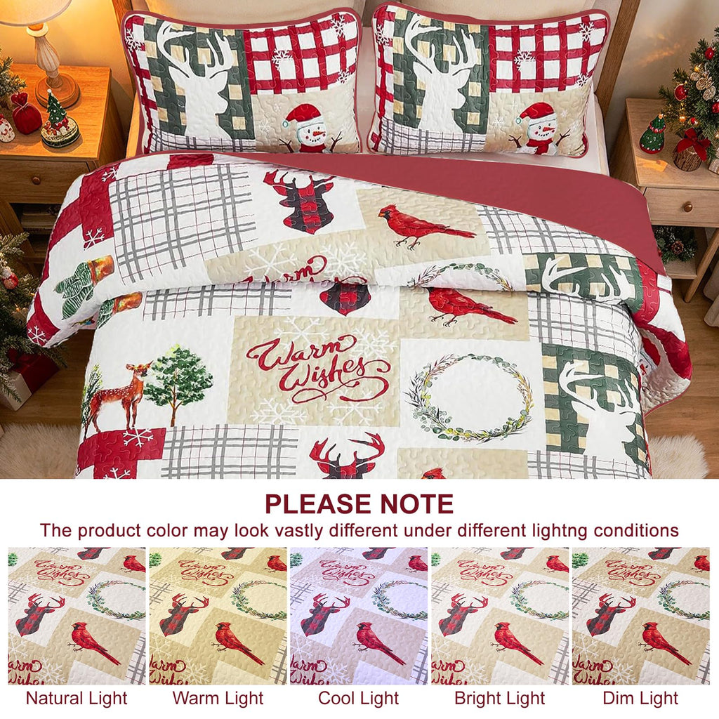 Christmas Quilt Set King Size, Rustic Red Patchwork Bedding