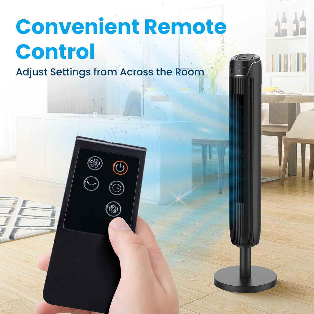 Bladeless Oscillating Tower Fan , Remote, Quiet, Black