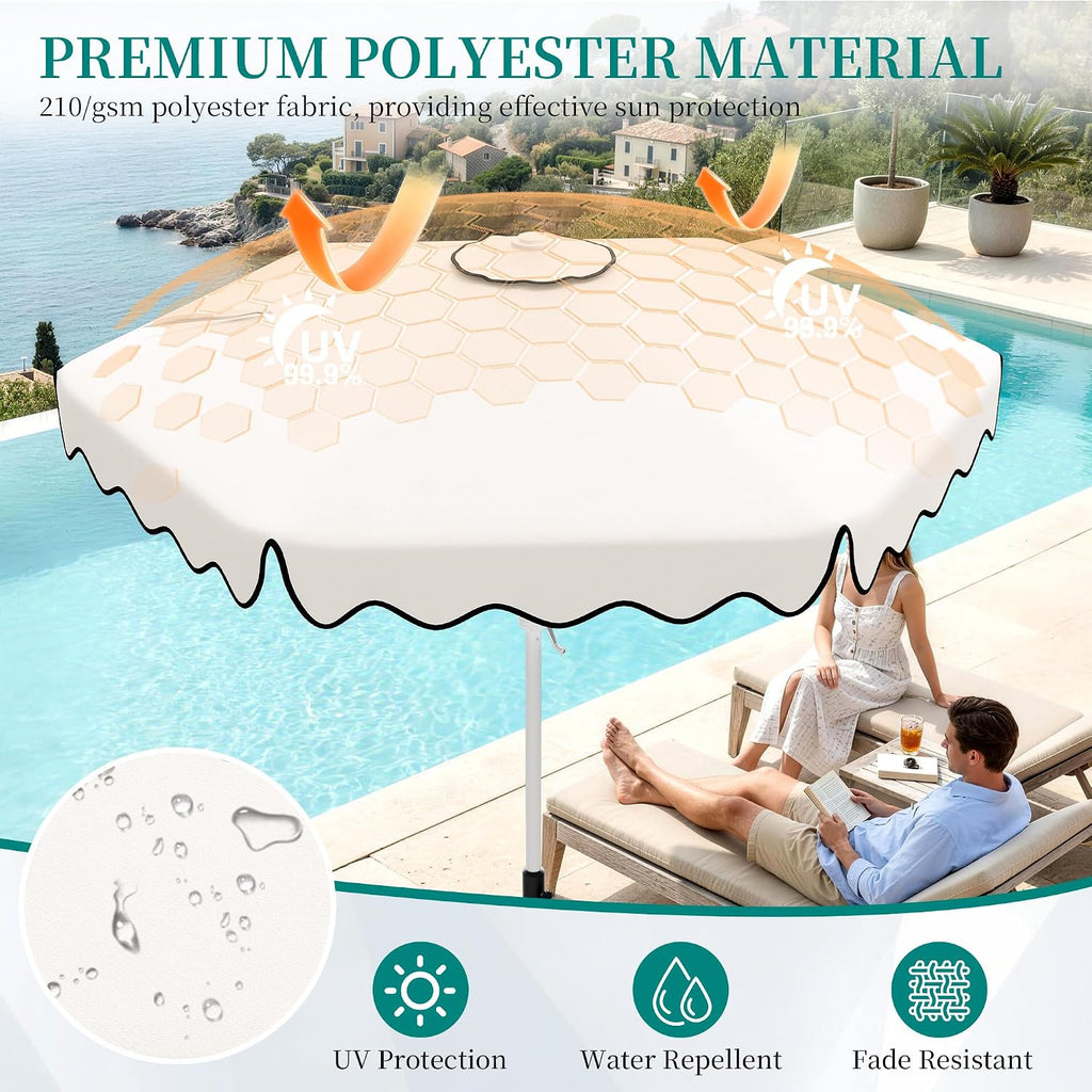 Patio Umbrella with Wavy Trim, UV-Fade-Resistant Canopy, Crank & Tilt - White 7.5ft