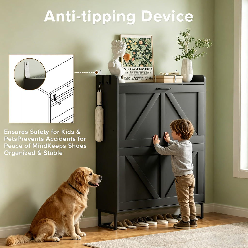 Shoe Cabinet with 2 Flip Drawers, Slim Shoe Storage