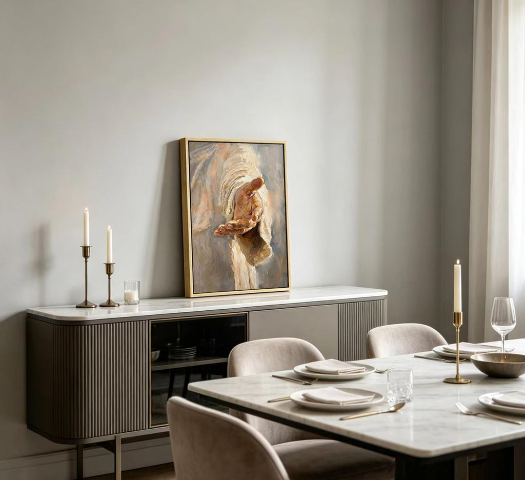 Framed Jesus Hand Reaching Out Wall Art, Christian Religious Canvas Print Poster, Spiritual Impressionist Wall Decor