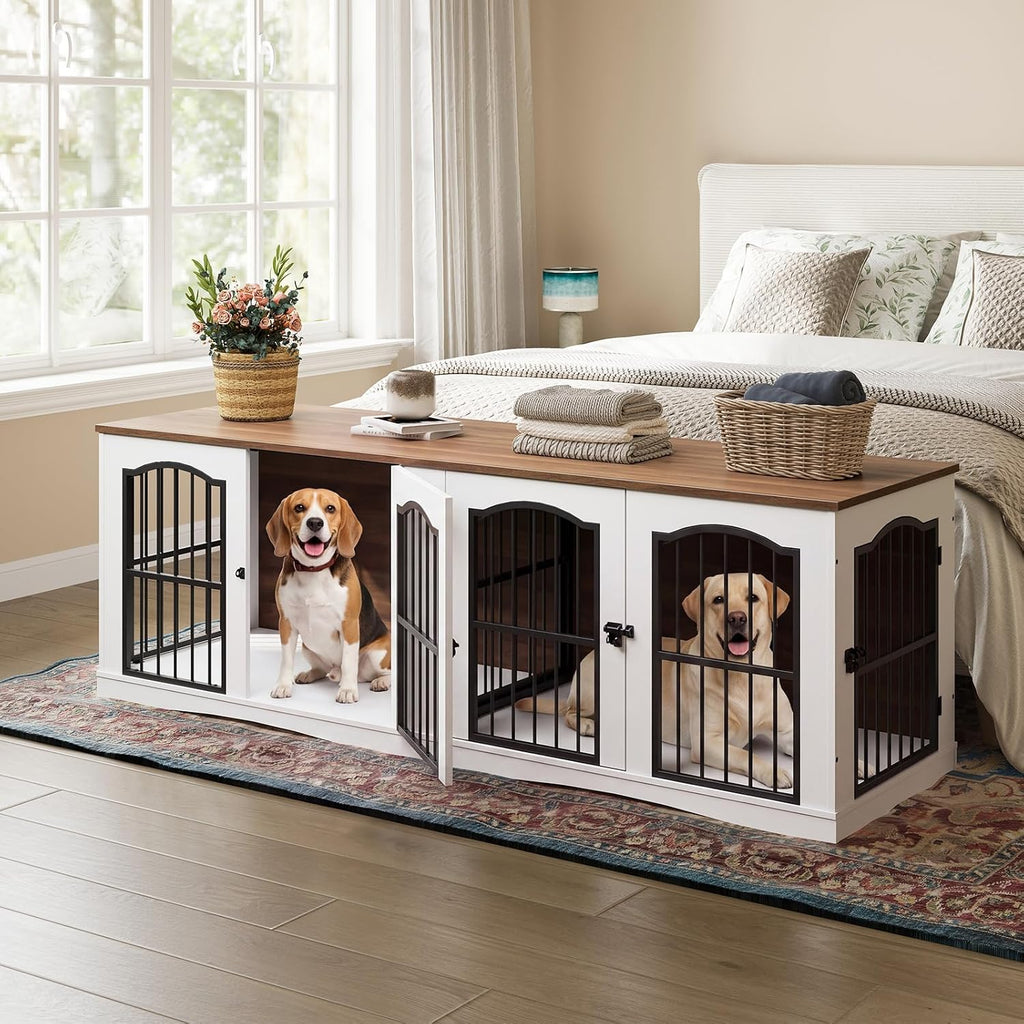 78.7" Dog Crate Furniture for 2 Dogs, Double Dog Kennel for Medium Dogs, Dog Crate Table with Divider, Indoor Dog
