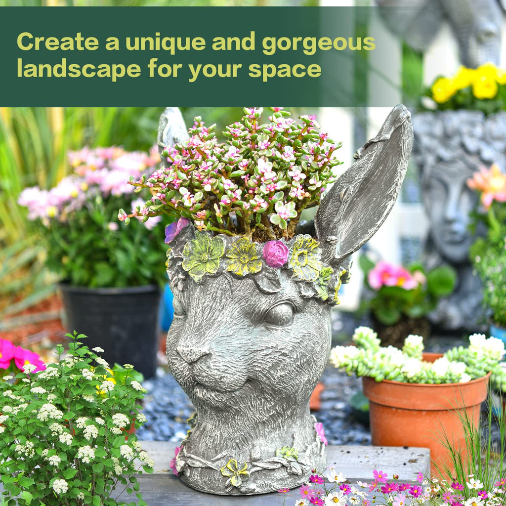 Bobby Rabbit Head Planter - Resin & 14.6 Inches Tall Garden Pot