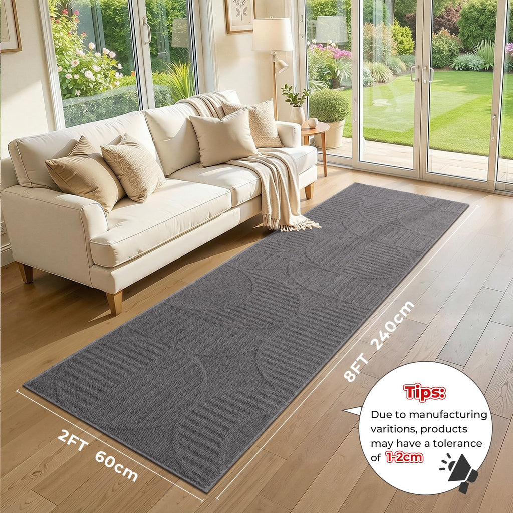 Hallway Runner Rug 2x8, Geometric High-Low Textured Runner, Gray