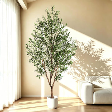 Olive Tree Artificial Indoor 8ft, Tall Faux Olive Tree with Large Olive Branches and Realistic Fruits, Fake Floor