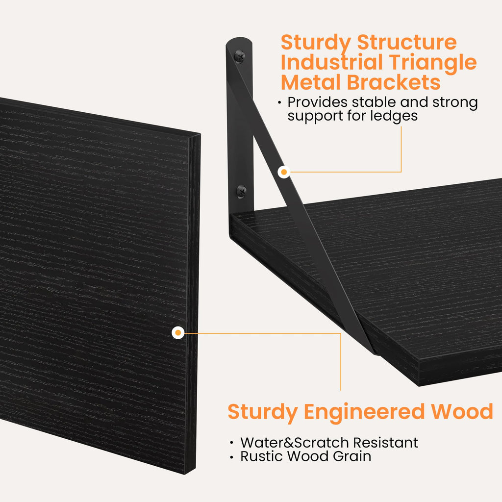 16W x 12D Deep Floating Shelves Set of 2 Black