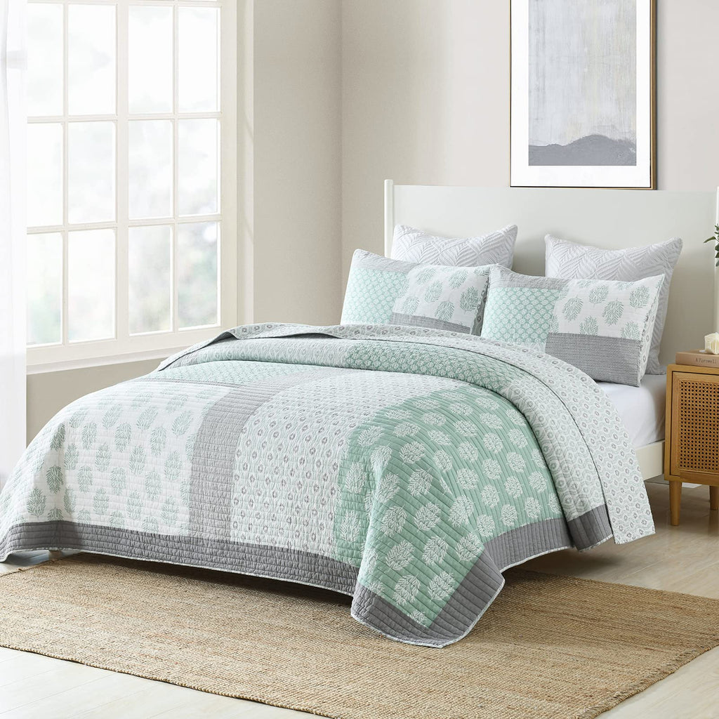 Quilt Set, 100% Cotton Bedspread Quilt Bedding Set, Patchwork Reversible Floral Quilt for Bed