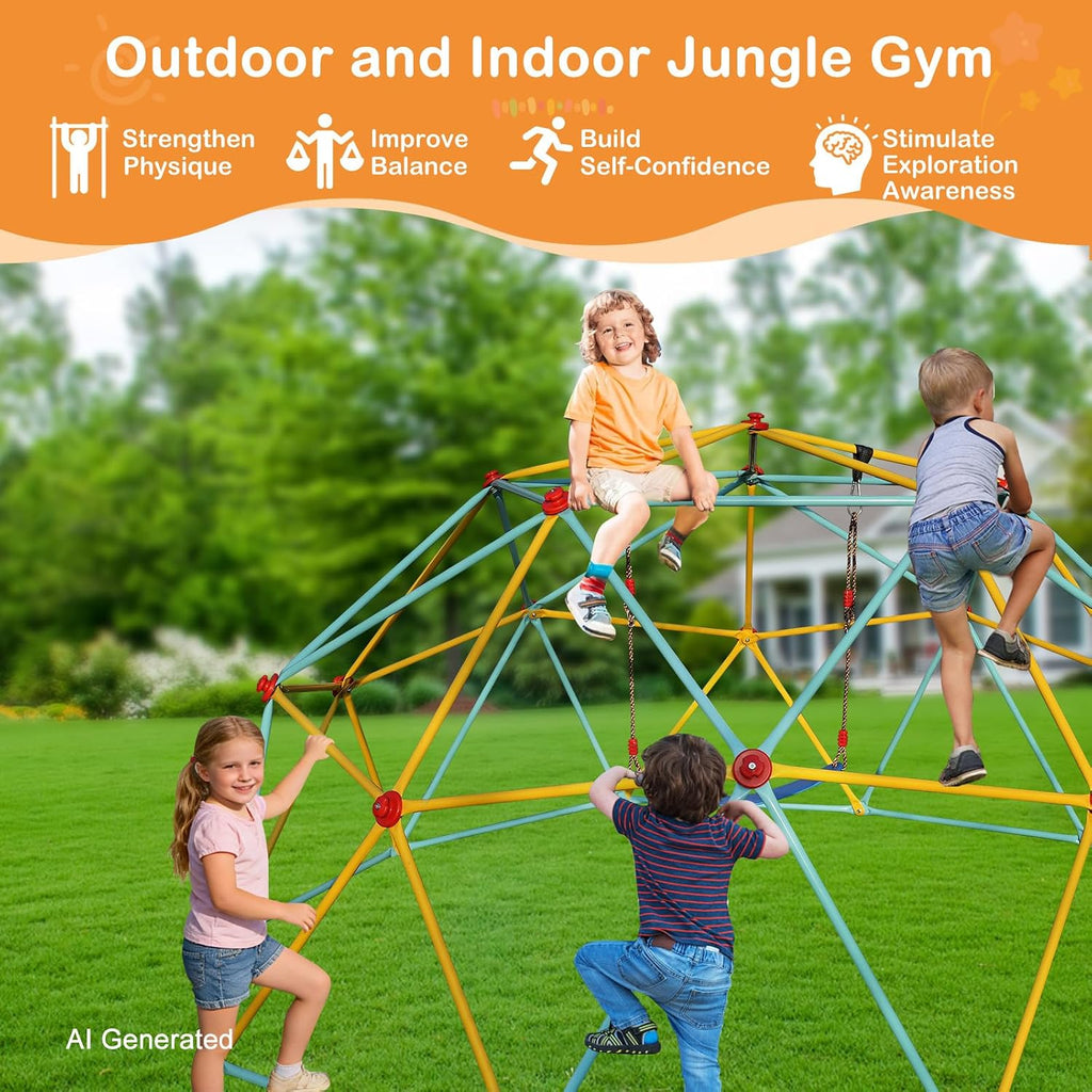 10FT Climbing Dome with Swing Kids Backyard Jungle Gym for Ages 3-10 | ASTM-certified Large Dome Climber, 1000lbs
