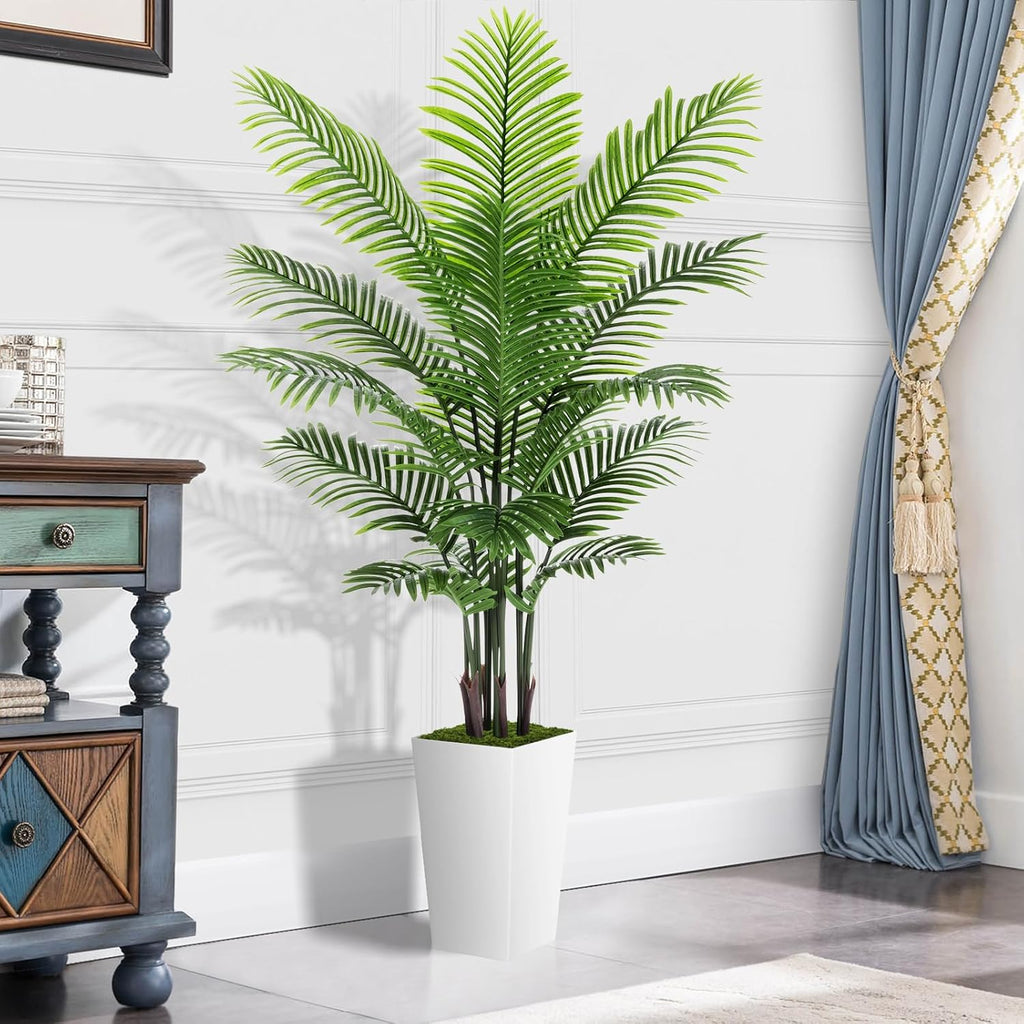 Artificial Plant 6FT Fake Palm Tree with White Tall Planter