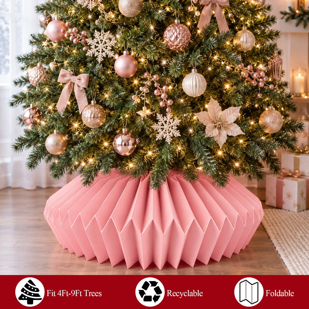 31.5in Pink Honeycomb Christmas Tree Collar Paper 2-Layer Tree Skirt Cover