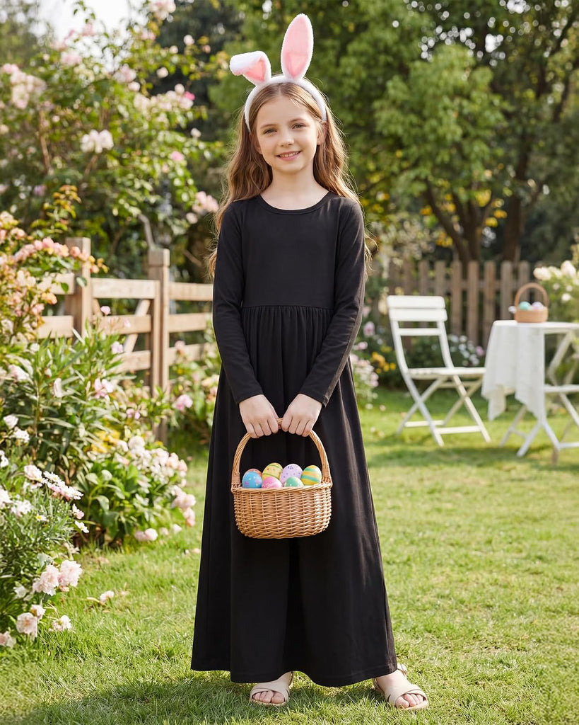 Girls Long Sleeve Maxi Dress with Pockets