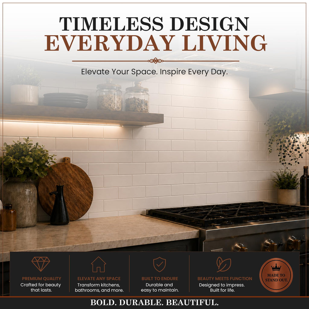 Plain to Beautiful Gloss White Subway Kitchen Backsplash Kit