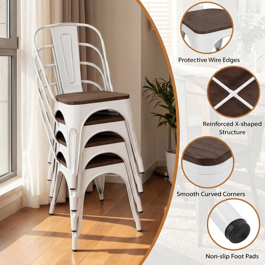 Metal Dining Chair Stackable Industrial Vintage Kitchen Chairs Indoor-Outdoor Bistro Cafe Side Chairs with Back and