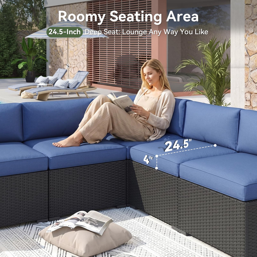 Patio Furniture Set with Fire Pit Table, 8 PCS Outdoor Sectioanl Sofa
