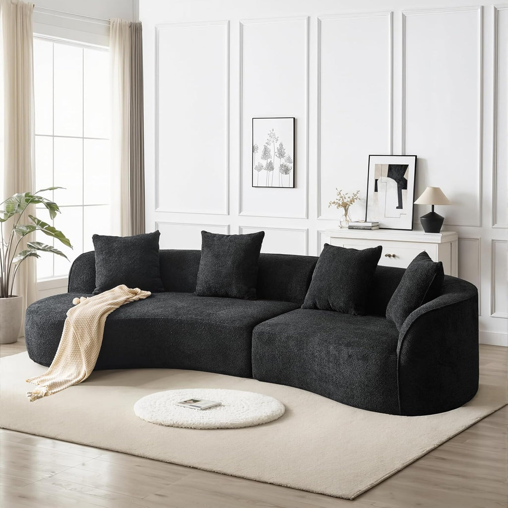 126 Inch Curved Sectional Sofa, Oversized 5-Seater Modern L-Shape Couch with 4 Pillows, Modular Velvet Fabric Sofa