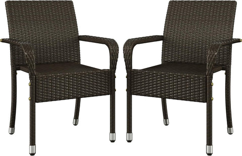 Set of 2 Stackable Outdoor Rattan Dining Chairs, All-Weather Armchair w/Armrests, Steel Frame for Garden, Patio, Deck