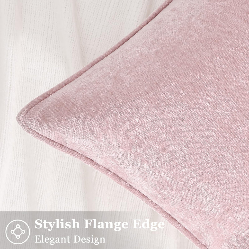 Chenille Blush Pink Velvet Throw Pillow Covers 24x24 Set of 2