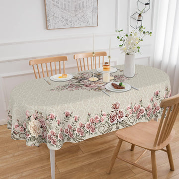 Oval Floral Tablecloth 60×102 inch Rose Gold Table Cloth Modern Minimalist Style Decorations Coffee Table Outdoor