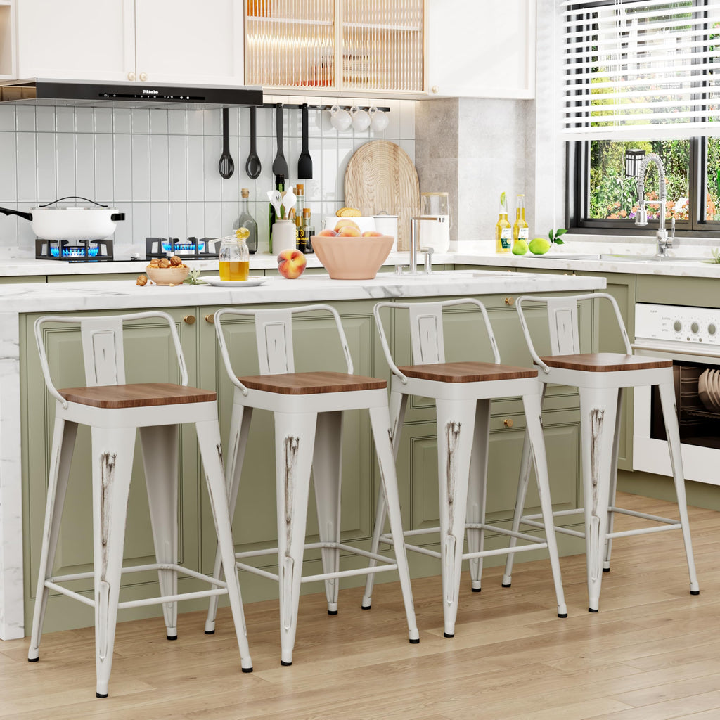 Bar Stools Set of 4 Counter Height Bar Stools Metal Barstools with Removable Back 30" Kitchen Bar Stools with Wooden