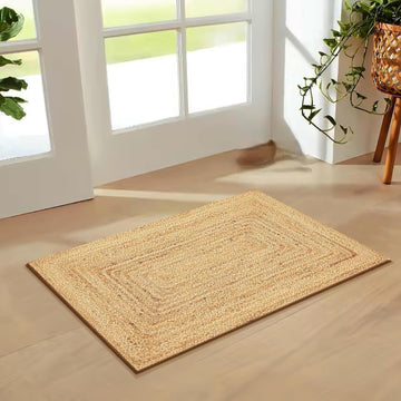 Hand Woven Jute Braided Rug, 2'x3' - Natural, Reversible Boho Entry Area Rugs for Kitchen, Living Ro