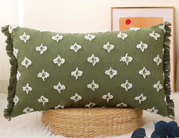 Boho Long Lumbar Pillow Cover 12x24 with Tassel, 3D Flower Patterned Cotton Decorative Long Lumbar Pillow Cover Pillow