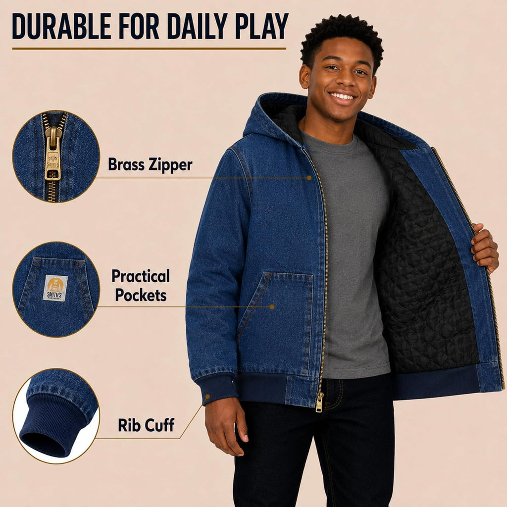 Boys Winter Coat, Insulated Canvas Hooded Jacket Full Zip