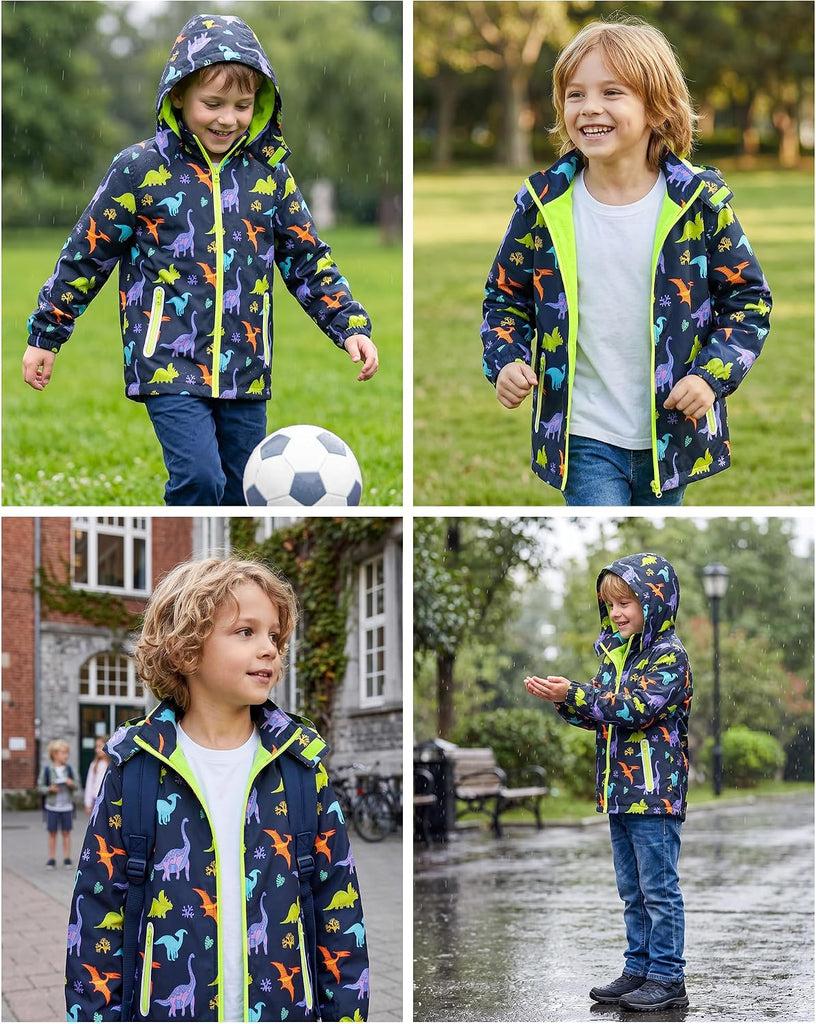 Boys Rain Jacket Raincoat for Boys Rain Coat Kids Rain Jacket Lightweight Hooded Fleece Lined Windbreaker
