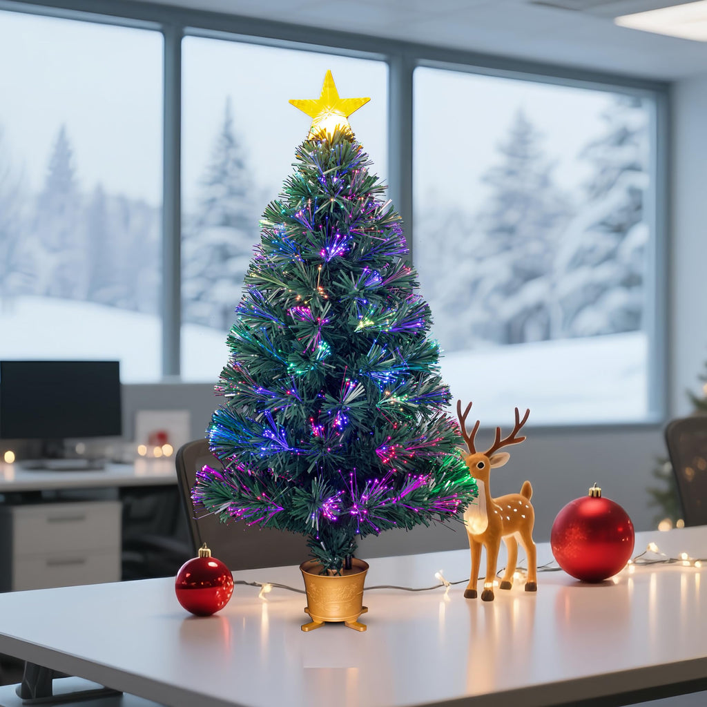 32inch Green Pre-lit Small Fiber Optic Tabletop Christmas Tree