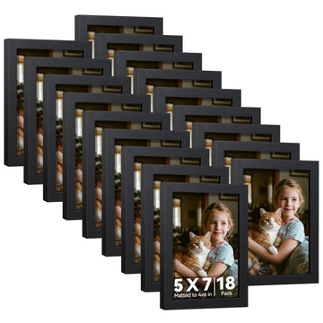 5x7 Picture Frames Set of 18, Wall or Tabletop Display, Black