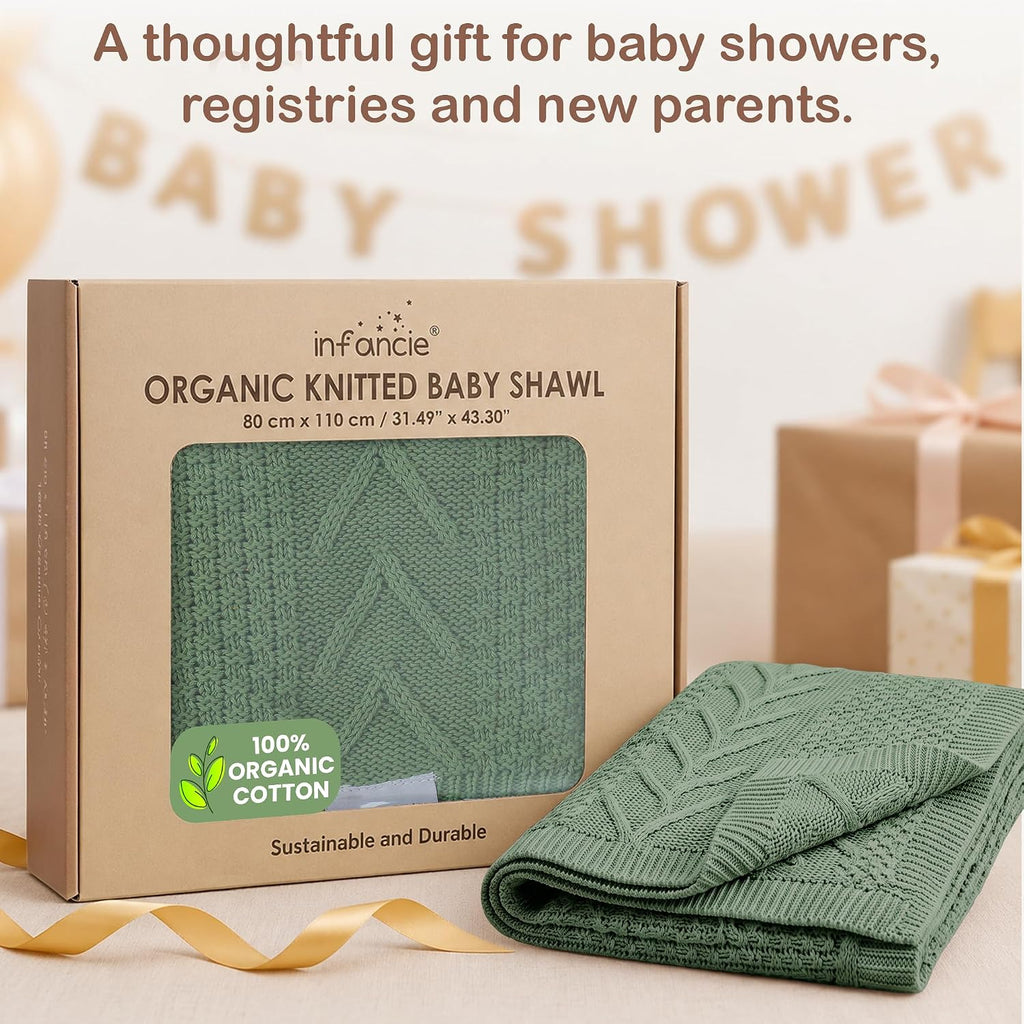 Organic Cotton Knit Baby Blanket Unisex Infant & Toddler 31x43