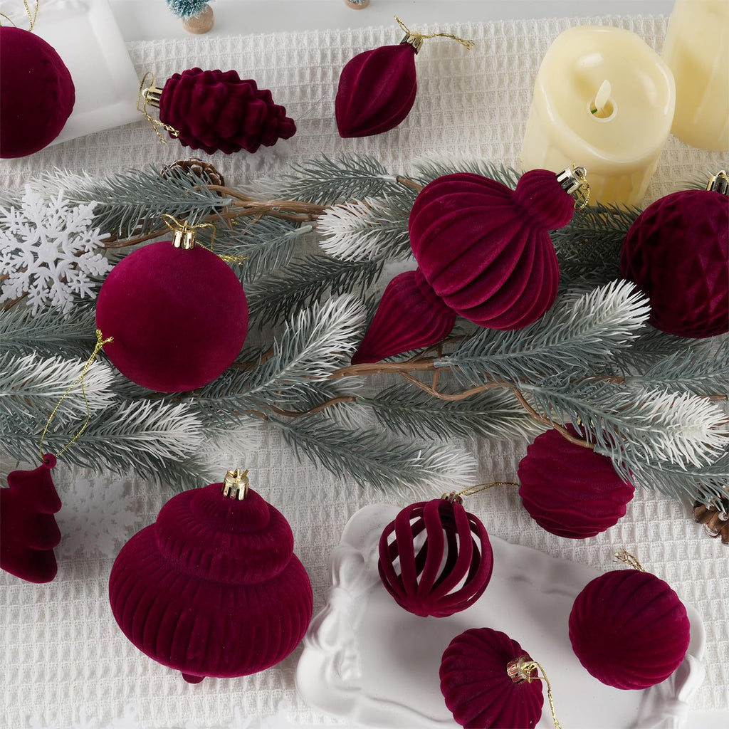 Velvet Ornaments Set for Tree Decorations Burgundy