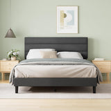 Queen Piper Upholstered Platform Bed with Horizontal Paneled Headboard, Wooden Slat Support, No Box Spring Needed