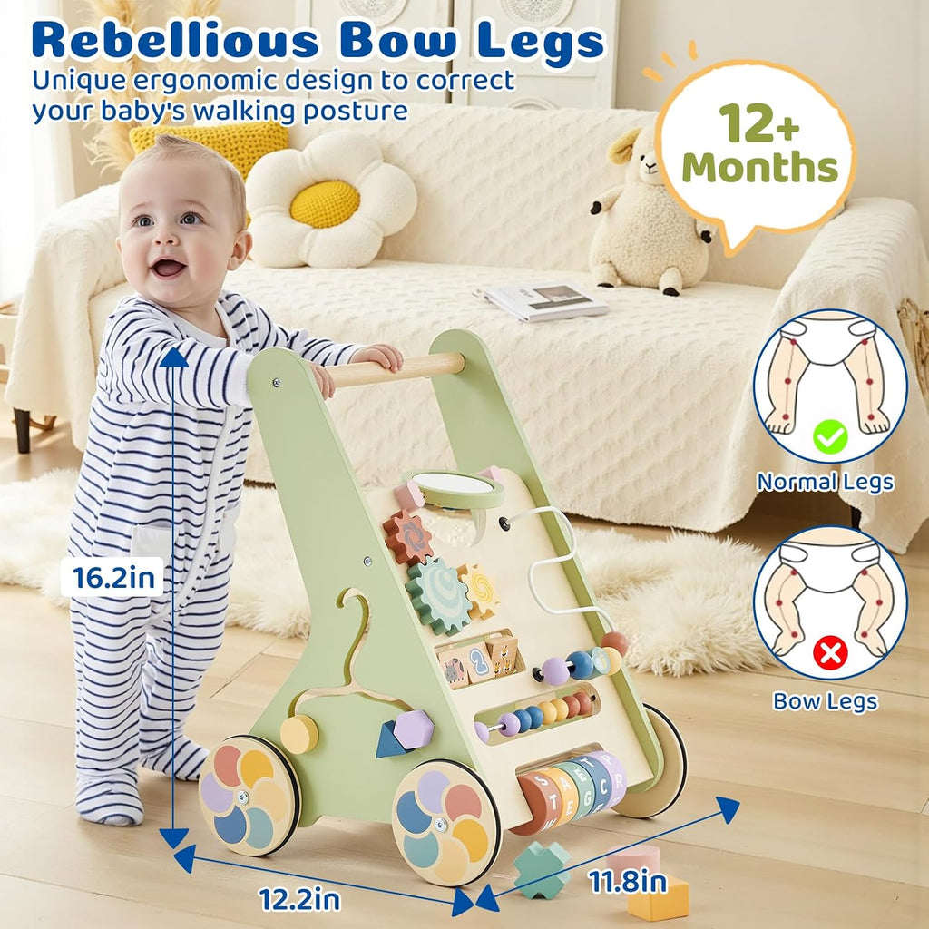Wooden Baby Walker with Adjustable Wheels, in-1 Montessori Push Walker